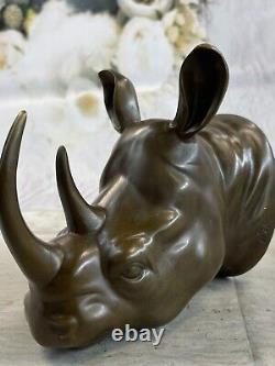 100% Bronze Sculpture Statue Rhinocéros Tête Buste Art Déco Original Large