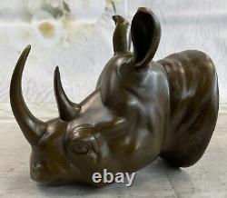 100% Bronze Sculpture Statue Rhinocéros Tête Buste Art Déco Original Large