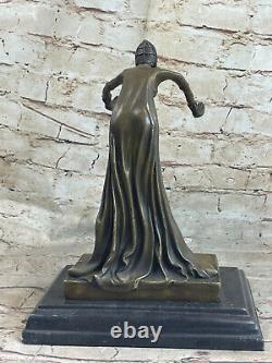 100% Solide Bronze Art Déco Danseuse Par Demetre Roumain Artiste Figurine