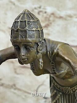 100% Solide Bronze Art Déco Danseuse Par Demetre Roumain Artiste Figurine