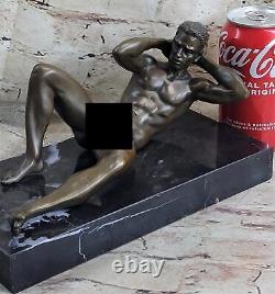 100% Solide Bronze Statue Nue Nu Homme Gay Ouvre Art Déco Figurine Statue