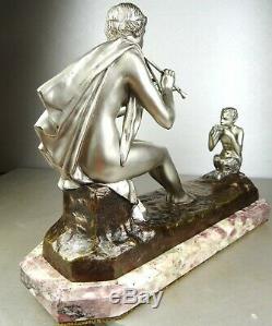 1890/1920 G Obiols Statue Sculpture Ep Art Nouveau Deco Bronze Femme Nue Euterpe