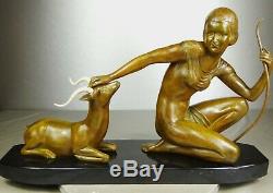 1910/20 R. Bousquet Statue Sculpture Art Deco Chryselephantine Diane Chasseresse