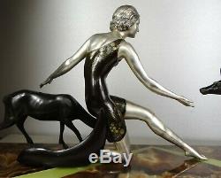 1920/1930 De Roncourt Rare Gr Statue Sculpture Art Deco Diane Chasseresse Biches