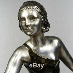 1920/1930 De Roncourt Rare Gr Statue Sculpture Art Deco Diane Chasseresse Biches