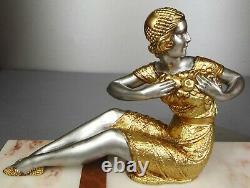 1920/1930 Dh. Chiparus Rare Statue Sculpture Epoque Art Deco Femme Elegante Faon
