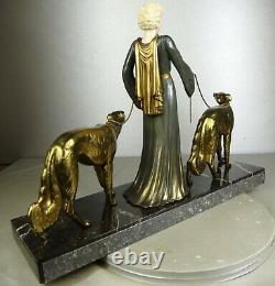 1920/1930 G. Gori Statue Sculpture Art Deco Chryselephantine Bronze Dore Barzoïs