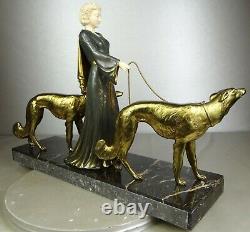 1920/1930 G. Gori Statue Sculpture Art Deco Chryselephantine Bronze Dore Barzoïs