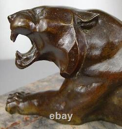 1920/1930 Georges Garreau Statue Sculpture Animaliere Art Deco Bronze Panthere