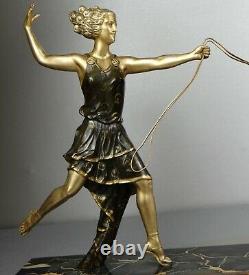 1920/1930 H. Balleste Statue Sculpture Ep. Art Deco Femme Diane + Couple Chêvres