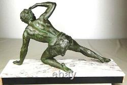 1920/1930 J. De Roncourt Statue Sculpture Art Deco Athlete Nu Homme Le Guetteur
