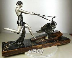 1920/1930 Limousin Rare Grd Statue Sculpture Art Deco Diane Chasseresse 2 Cygnes