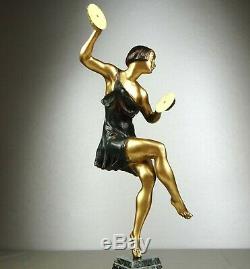 1920/1930 Limousin Statue Sculpture Chryselephantine Art Deco Danseuse Cymbales