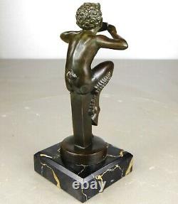 1920/1930 MIC Max Le Verrier Mascotte Automobile Statue Sculpture Art Deco Faune