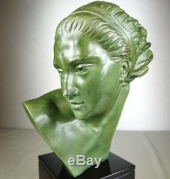 1920/1930 Marcel Bouraine Rare Statue Sculpture Buste Ep. Art Deco Bronze Femme