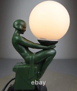 1920/1930 Max Le Verrier Lampe Statue Sculpture Art Deco Femme Nue Delassement