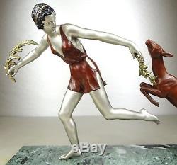 1920/1930 Nitche Grande Statue Sculpture Art Deco Diane Chasseresse Biche Femme
