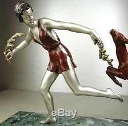 1920/1930 Nitche Grande Statue Sculpture Art Deco Diane Chasseresse Biche Femme