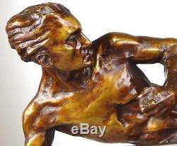 1920/1930 P Berjean Rare Statue Sculpture Art Deco Bronze Dore Chasseur Panthere