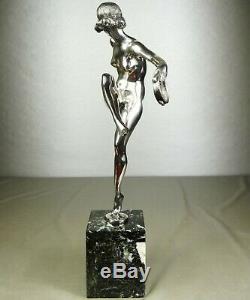 1920/1930 P Le Faguays Grd Statue Sculpture Art Deco Bronze Argente Danseuse Nue