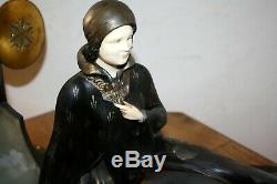 1920/1930 Pendule STATUE SCULPTURE ART DECO CHRYSELEPHANTINE FEMME au Faisan