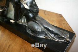 1920/1930 Pendule STATUE SCULPTURE ART DECO CHRYSELEPHANTINE FEMME au Faisan