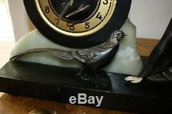 1920/1930 Pendule STATUE SCULPTURE ART DECO CHRYSELEPHANTINE FEMME au Faisan