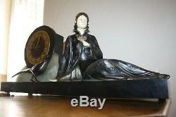 1920/1930 Pendule STATUE SCULPTURE ART DECO CHRYSELEPHANTINE FEMME au Faisan