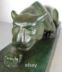 1920/1930 S Riolo Statue Sculpture Art Deco Animalier Panthere Felin Terre Cuite