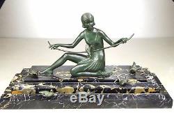 1920/1930 Z Kovats Rare Grande Statue Sculpture Art Deco Bronze Danseuse Oiseaux
