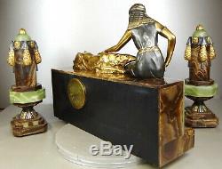 1920/30 A. Godard Pendule Garniture Sculpture Art Deco Orientaliste Bronze Dore