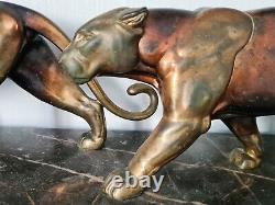 1930 Sculpture statue animalière art déco panthères artiste Alexandre Ouline