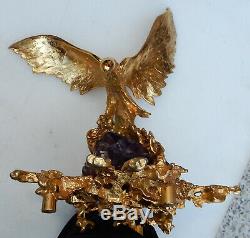 1970' Aigle en Bronze Doré Par Boeltz Signé Avec Amethiste