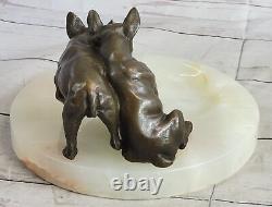 20 CM Western Art Déco Pure Bronze Bouledogue Boxer Chien Sculpture Cendrier Gi