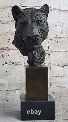 25 CM Western Art Déco Bronze Mâle Lions Lion Puma Catamountain Buste Sculpture