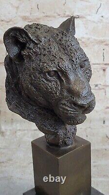 25 CM Western Art Déco Bronze Mâle Lions Lion Puma Catamountain Buste Sculpture
