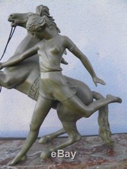 ANCIENNE STATUE ART DECO regule patine bronze années 30 cheval femme sculpture