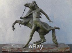 ANCIENNE STATUE ART DECO regule patine bronze années 30 cheval femme sculpture