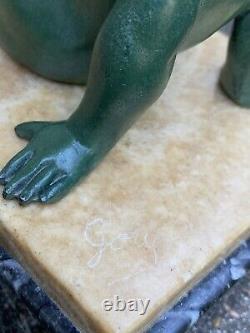 Affortunato Gory Superbe Sculpture Enfant Aux Oiseaux Statue Art Deco Statue