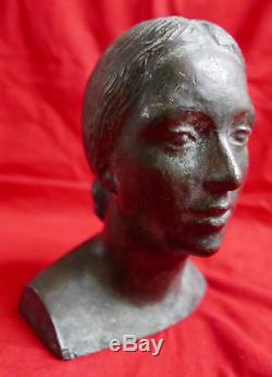 Albert BOUQUILLON Douai sculpture bronze portrait jeune femme statue Art Déco