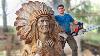 Amazing Chainsaw Wood Carving Native American With Wolves