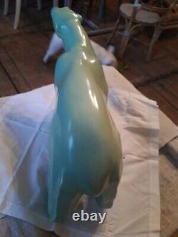 Ancien Grand Ours Sculpture En Faience Ceramique Art Deco