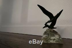 Ancienne Sculpture Art Deco Bronze Verre Oiseaux Signe Chatil