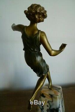 Ancienne Sculpture Bronze Jeune Femme Signee Aurore Onu Epoque Art Deco 1925