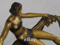 Ancienne Sculpture Femme garçonne Art Déco S MELANI biche Plâtre peint or bronze