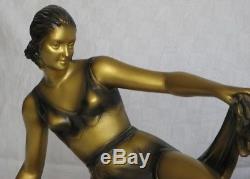 Ancienne Sculpture Femme garçonne Art Déco S MELANI biche Plâtre peint or bronze