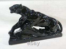 Ancienne Sculpture Panthere En Ceramique Noire Art Deco 1930 1940