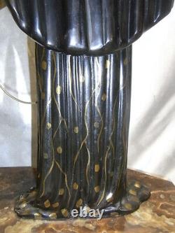 Ancienne Statue Art Deco Menneville Rochard Sculpture Femme Levrier French Art