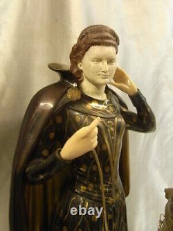 Ancienne Statue Art Deco Menneville Rochard Sculpture Femme Levrier French Art