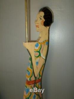 Ancienne lampe lampadaire statue femme art deco 1950 sculpture bois vintage lamp
